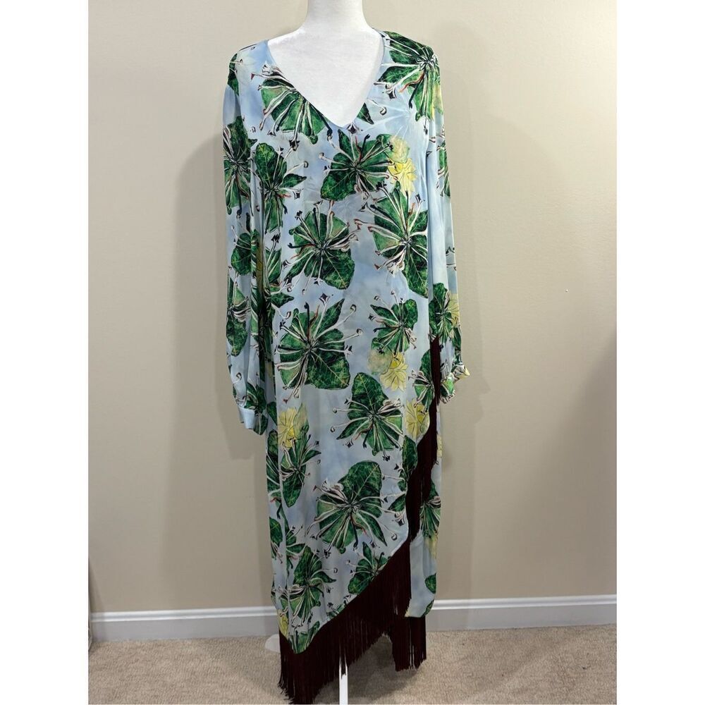 Ala von Auersperg Women's Leaf Print Silk Caftan Rita Dress Multicolor 2XL NWT